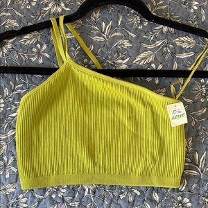 Aerie Green Ribbed One-Shoulder Top